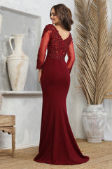 Adora 3233 V-Neck Long Sleeve Open V-Back Mother of the Bride Dress