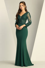Adora 3233 V-Neck Long Sleeve Open V-Back Mother of the Bride Dress
