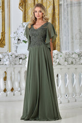Adora 3318-03 V Neckline Flutter Sleeve Beaded Bodice Mother of the Bride Dress