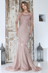 Adora 3354-03 Boat Neckline Three-Quarter Sleeve Sheath Mother of the Bride Dress
