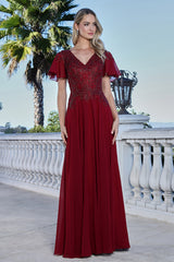 Adora 3356-03 V-Neck Ruffled Flutter Sleeve Built-In Bra Mother of the Bride Dress