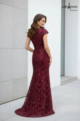 Abby Paris 96096 Sequined Floral Lace Sheath Gown