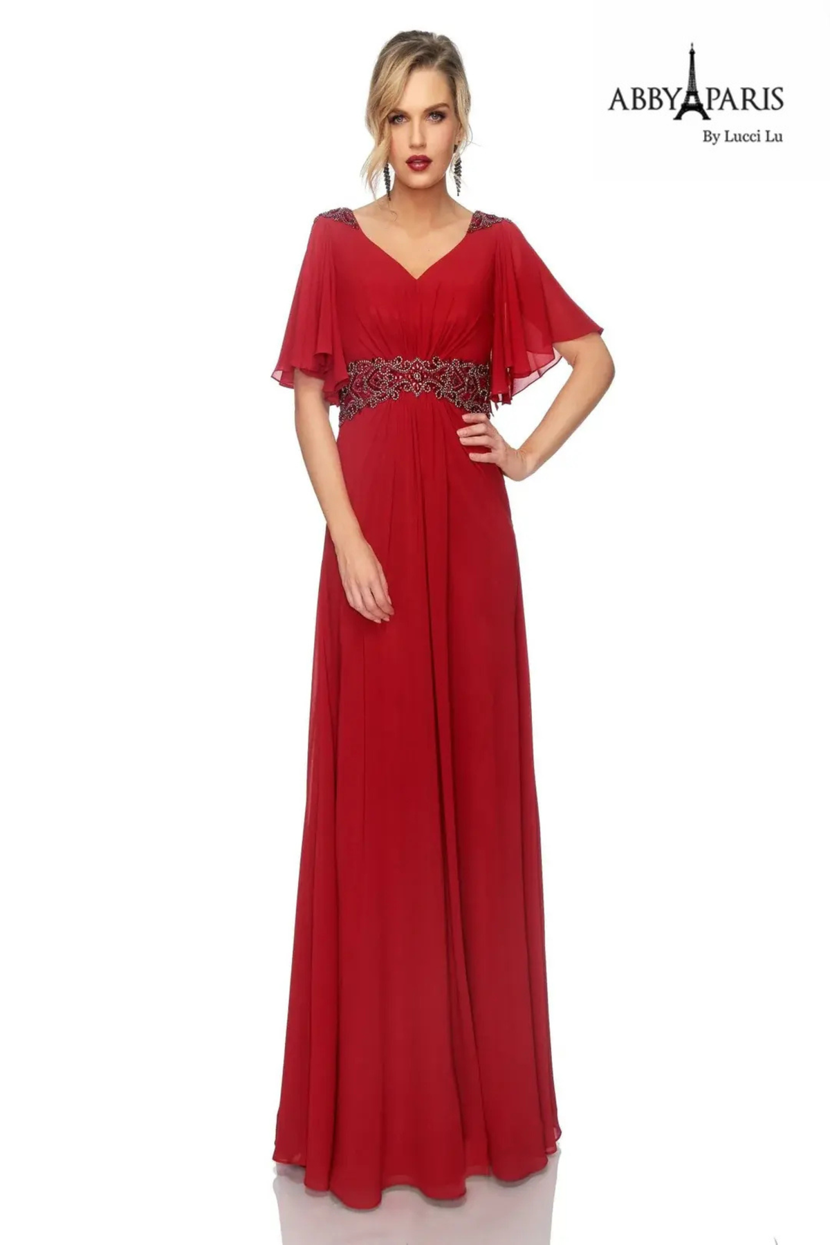 Abby Paris 986002W Flutter Sleeve Mother of the Bride Dress