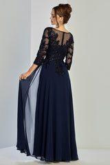 Adora 3247-03 V Neckline 3/4 Sleeves Beaded Lace Bodice Mother of the Bride Dress