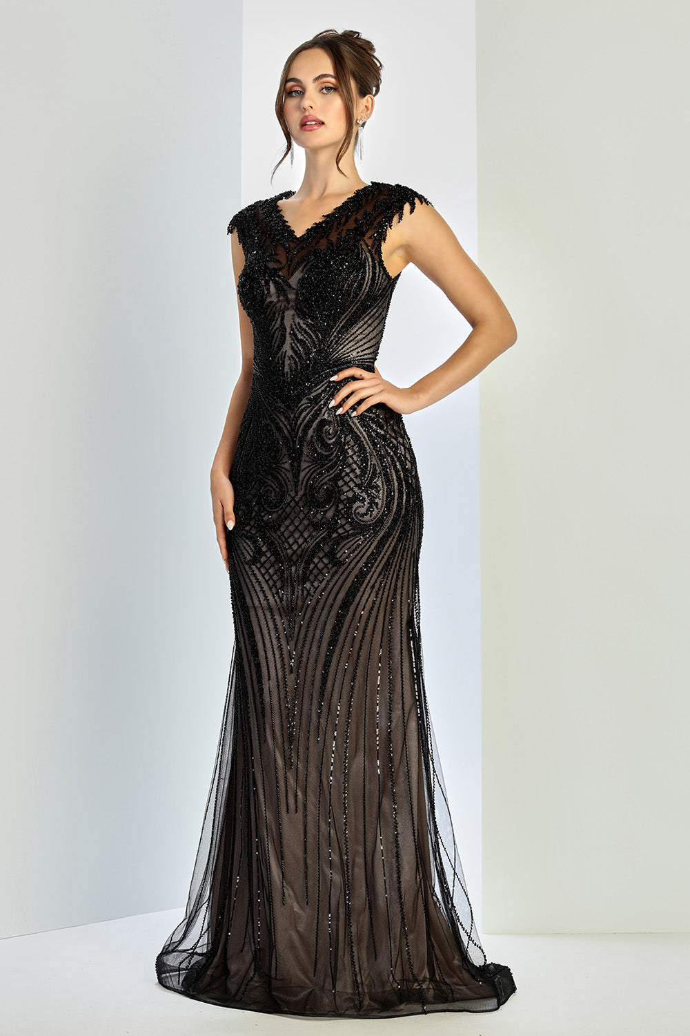 Adora 3272-03 V-Neck Cap Sleeve Beaded Mother of the Bride Dress