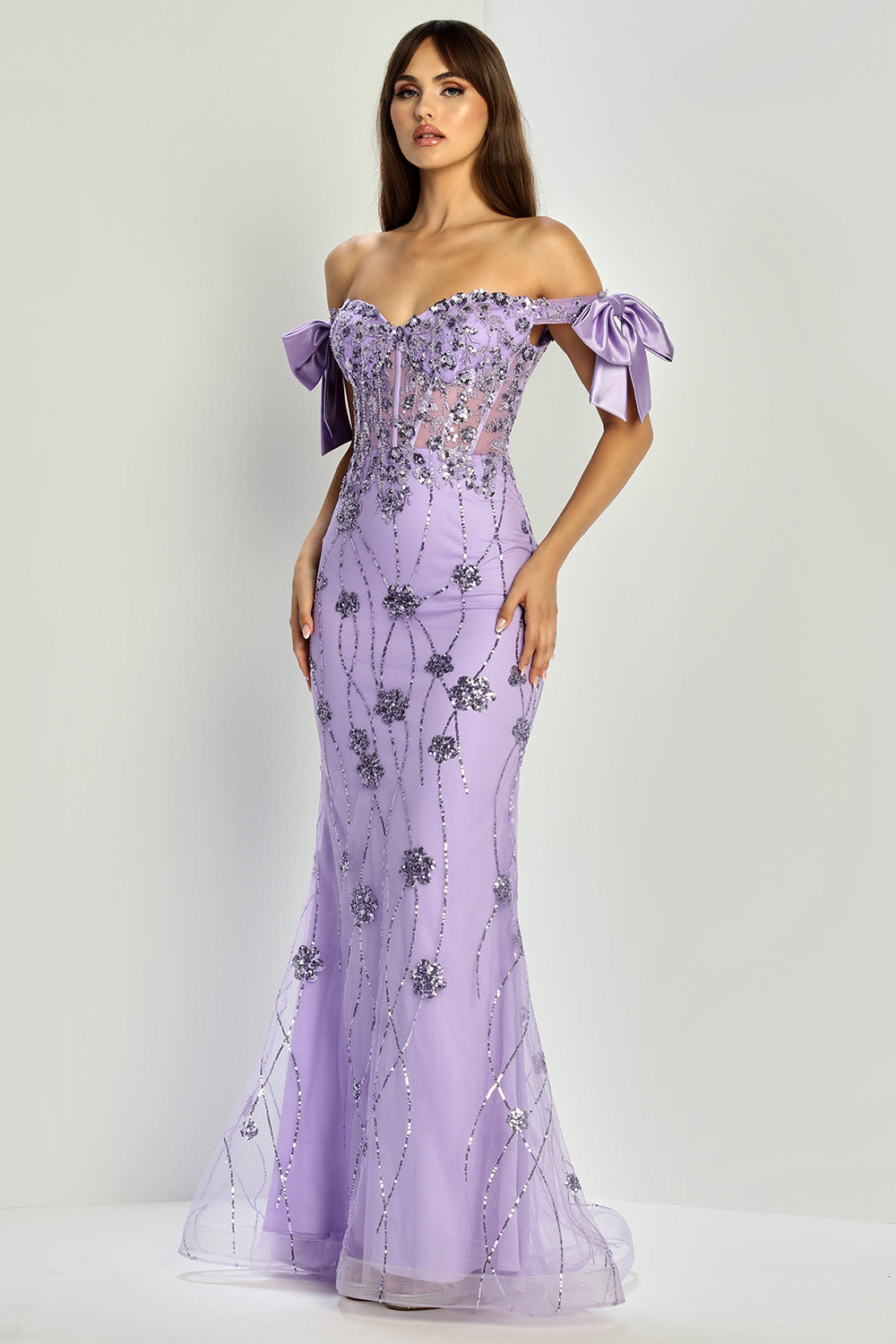 Adora 3307 Floral Sequin Evening Dress