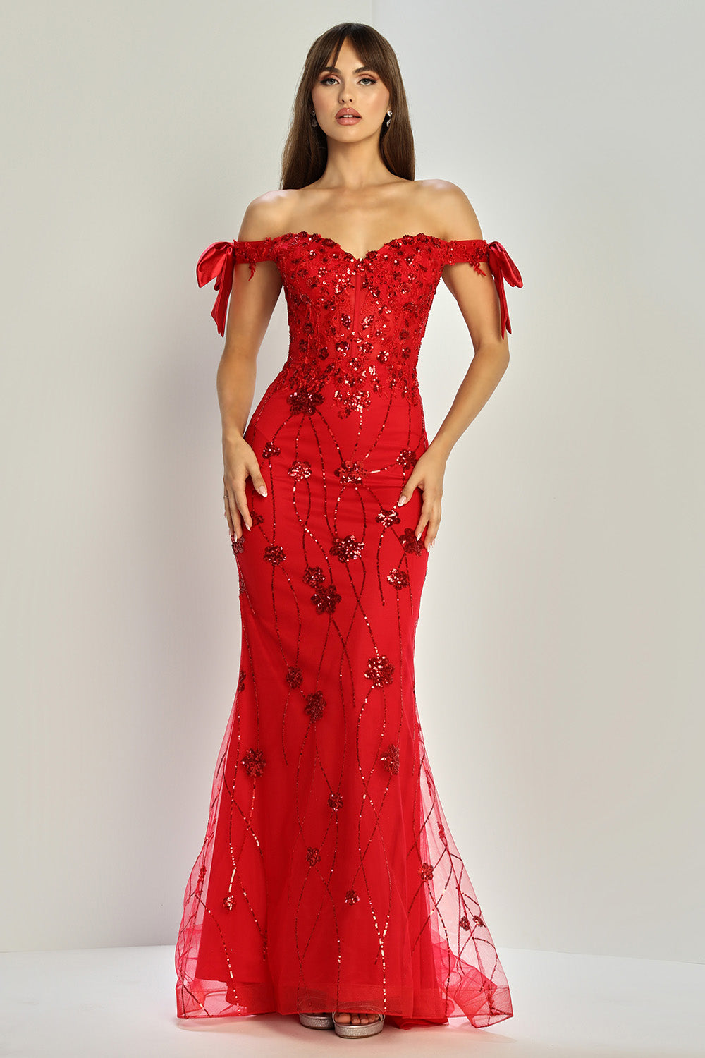 Adora 3307 Floral Sequin Evening Dress