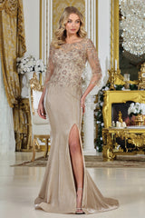 Adora 3315-03 Boat Neckline 3/4 Sleeves Mermaid Mother of the Bride Dress