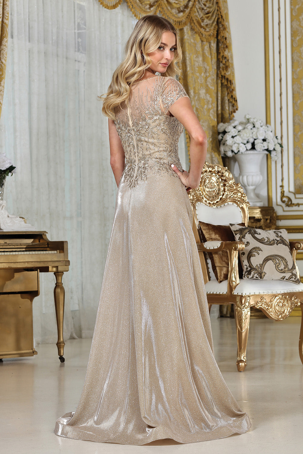Adora 3316-03 Illusion Scoop Neckline Cap Sleeves A-Line Mother of the Bride Dress