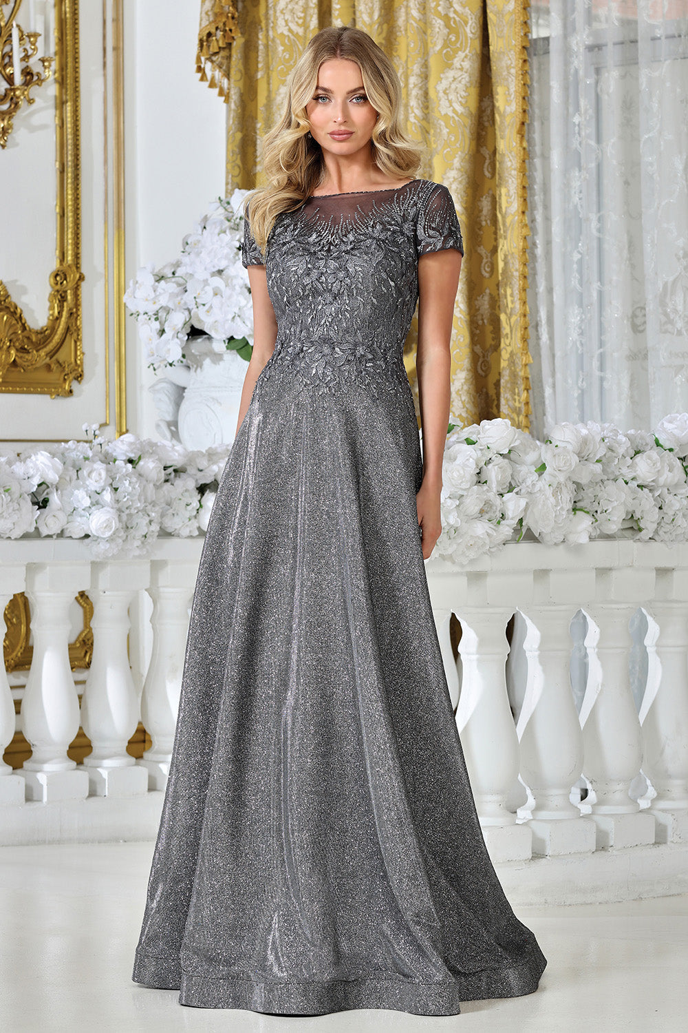 Adora 3316-03 Illusion Scoop Neckline Cap Sleeves A-Line Mother of the Bride Dress