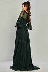Adora 3317-03 V-Neck 3/4 Sleeve Beaded Lace Bodice Mother of the Bride Dress