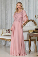 Adora 3318-03 V Neckline Flutter Sleeve Beaded Bodice Mother of the Bride Dress