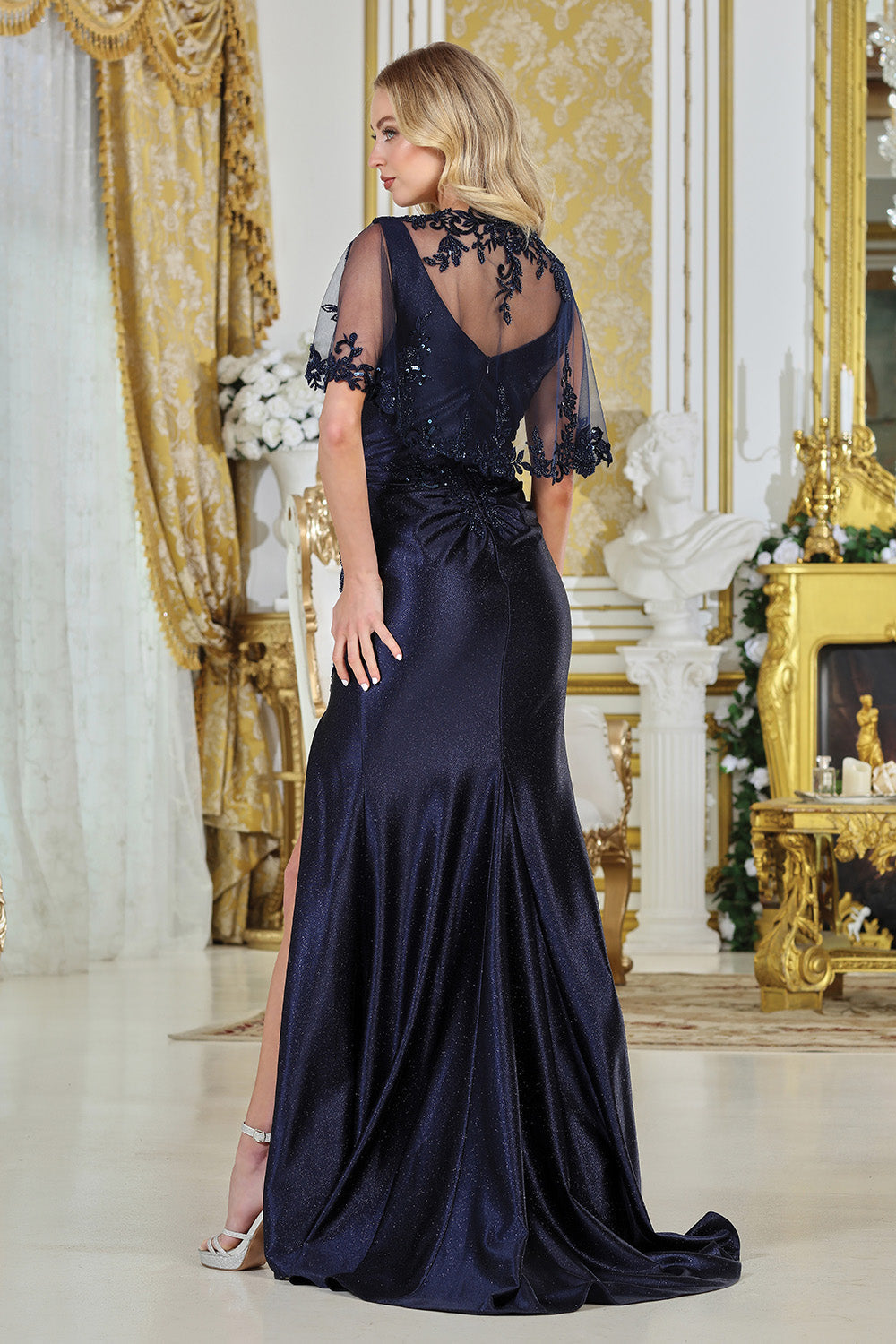 Adora 3327-03 V-Neckline Cape Sleeves Fitted Mother of the Bride Dress