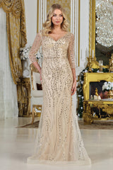 Adora 3328-03 Sweetheart Long Sleeves Open V-Back Mother of the Bride Dress