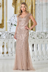 Adora 3332-03 V-Neck Cap Sleeve Beaded Mother of the Bride Dress