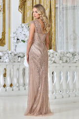 Adora 3332-03 V-Neck Cap Sleeve Beaded Mother of the Bride Dress