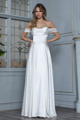 Adora 3343-01 Off Shoulder Cowl Bridal Dress