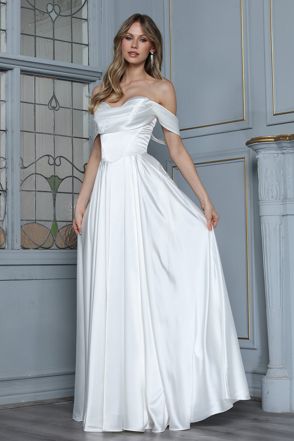 Adora 3343-01 Off Shoulder Cowl Bridal Dress
