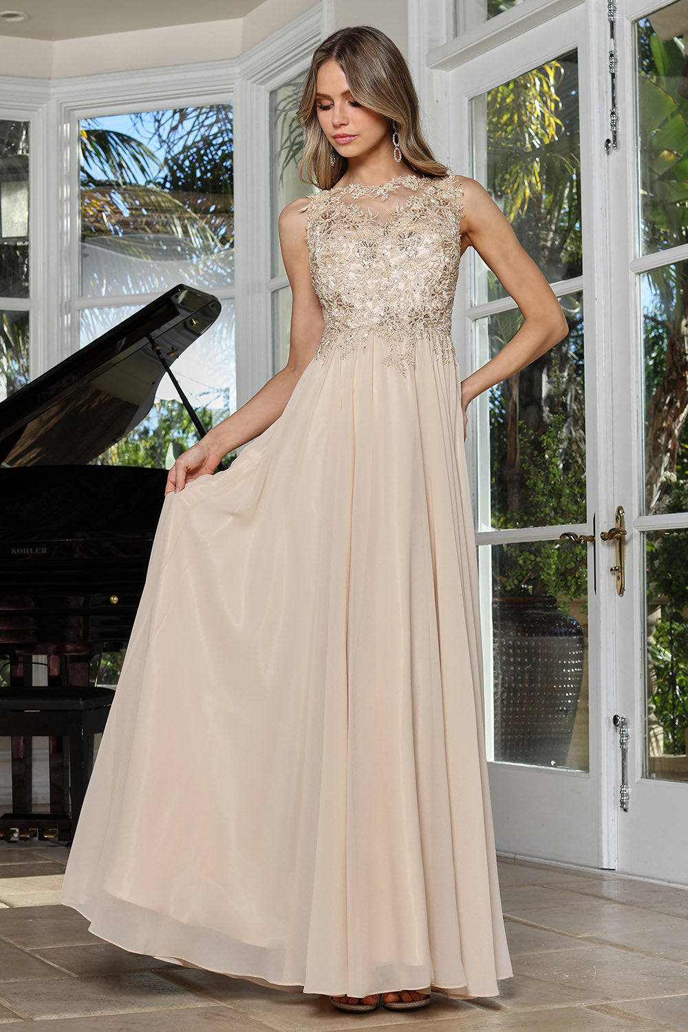 Adora 3344-03 Beaded Bodice Evening Dress
