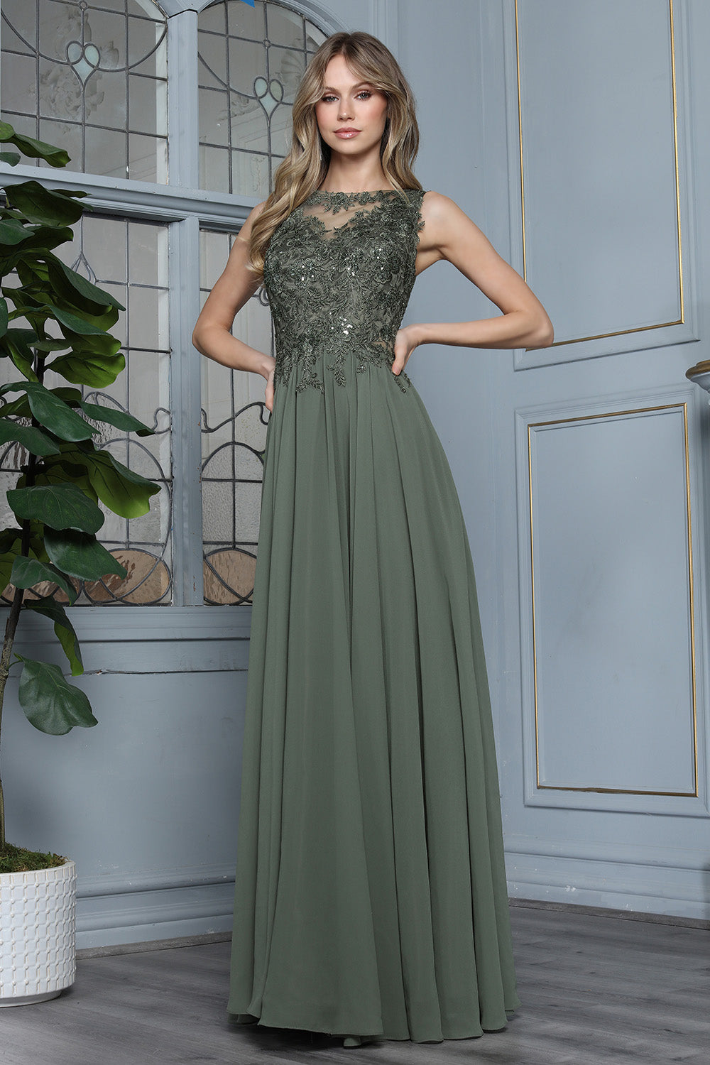 Adora 3344-03 Beaded Bodice Evening Dress