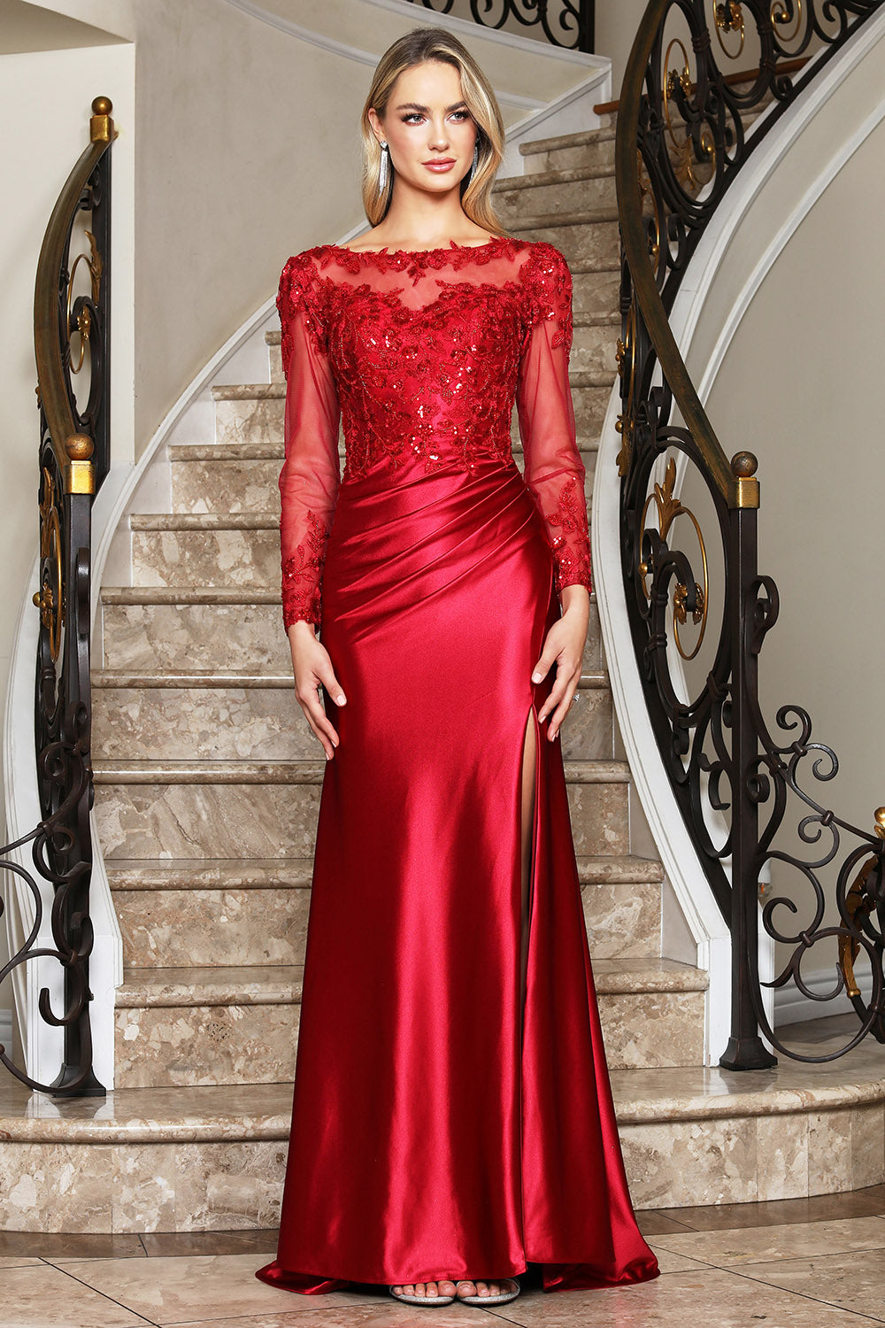 Adora 3348-03 Floral Lace Applique Evening Dress