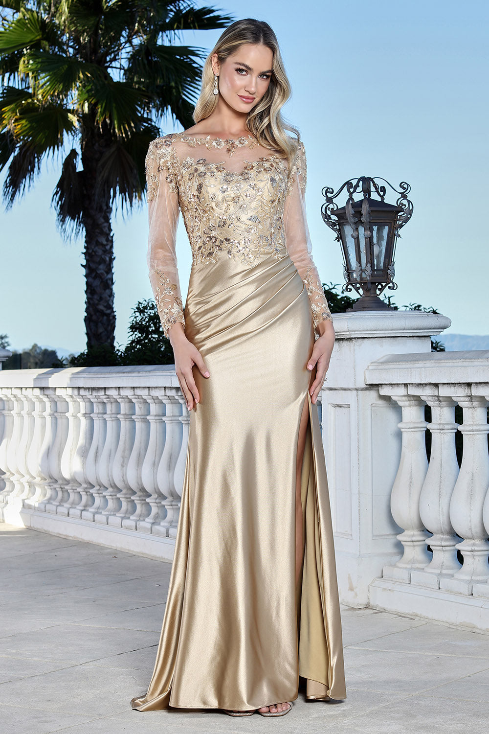 Adora 3348-03 Floral Lace Applique Evening Dress