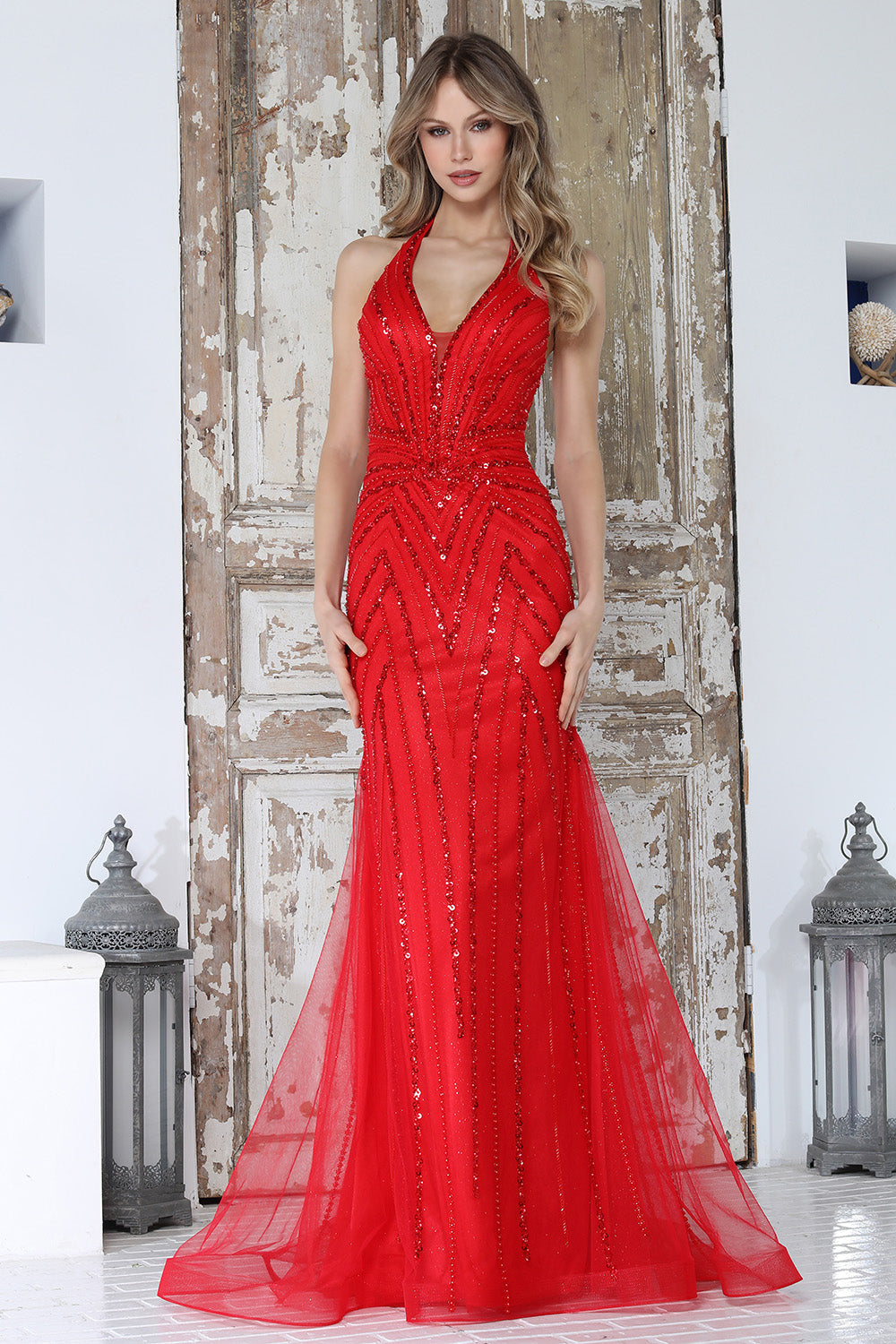 Adora 3350 Beaded V-Neck Prom 2026 Dress