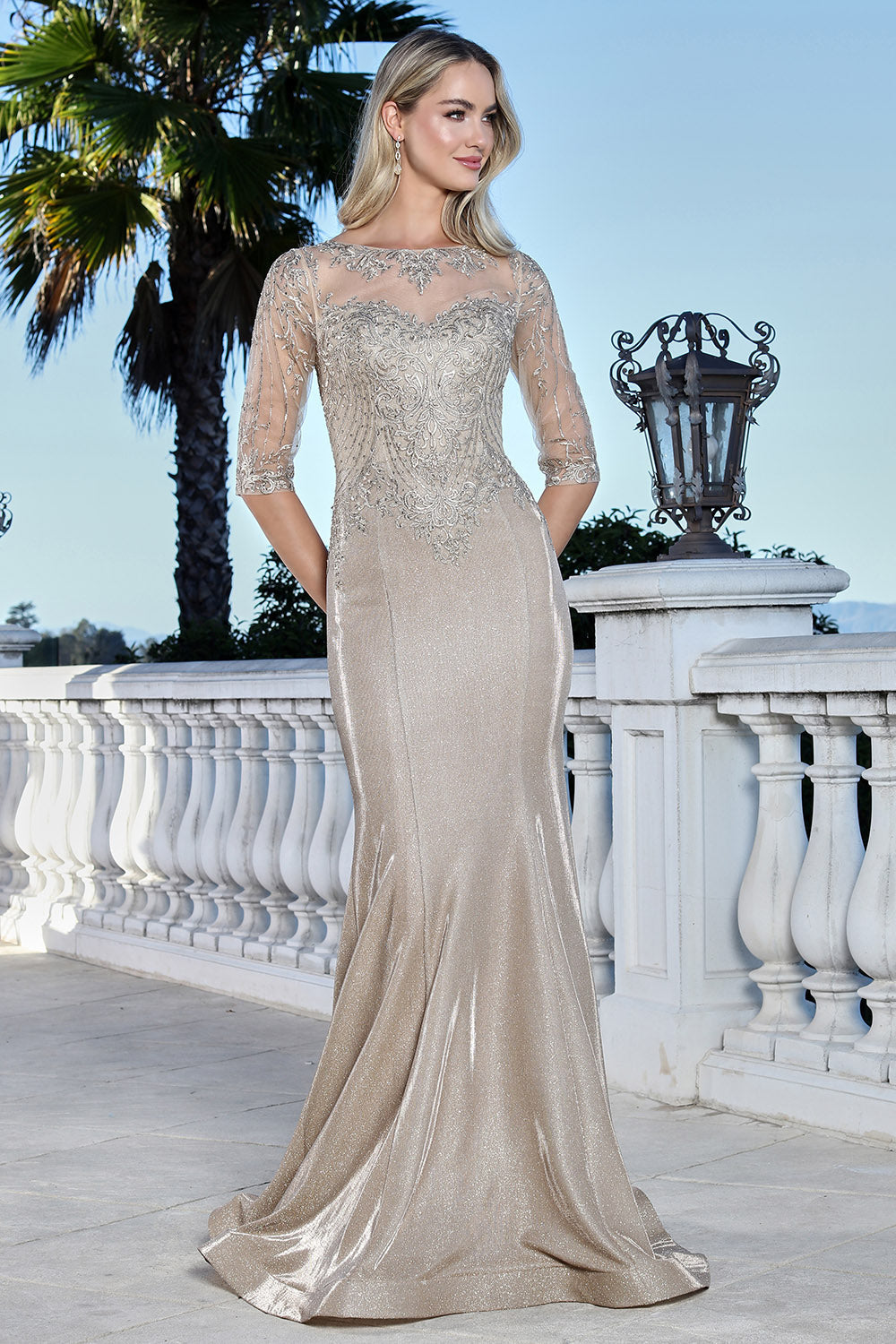 Adora 3354-03 Boat Neckline Three-Quarter Sleeve Sheath Mother of the Bride Dress