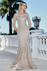 Adora 3354-03 Boat Neckline Three-Quarter Sleeve Sheath Mother of the Bride Dress