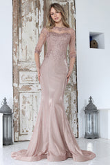 Adora 3354-03 Boat Neckline Three-Quarter Sleeve Sheath Mother of the Bride Dress
