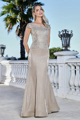 Adora 3355-03 Boat Neckline Cap Sleeves Fit-and-Flare Mother of the Bride Dress