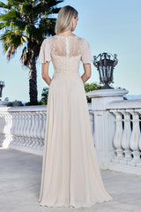 Adora 3356-03 V-Neck Ruffled Flutter Sleeve Built-In Bra Mother of the Bride Dress