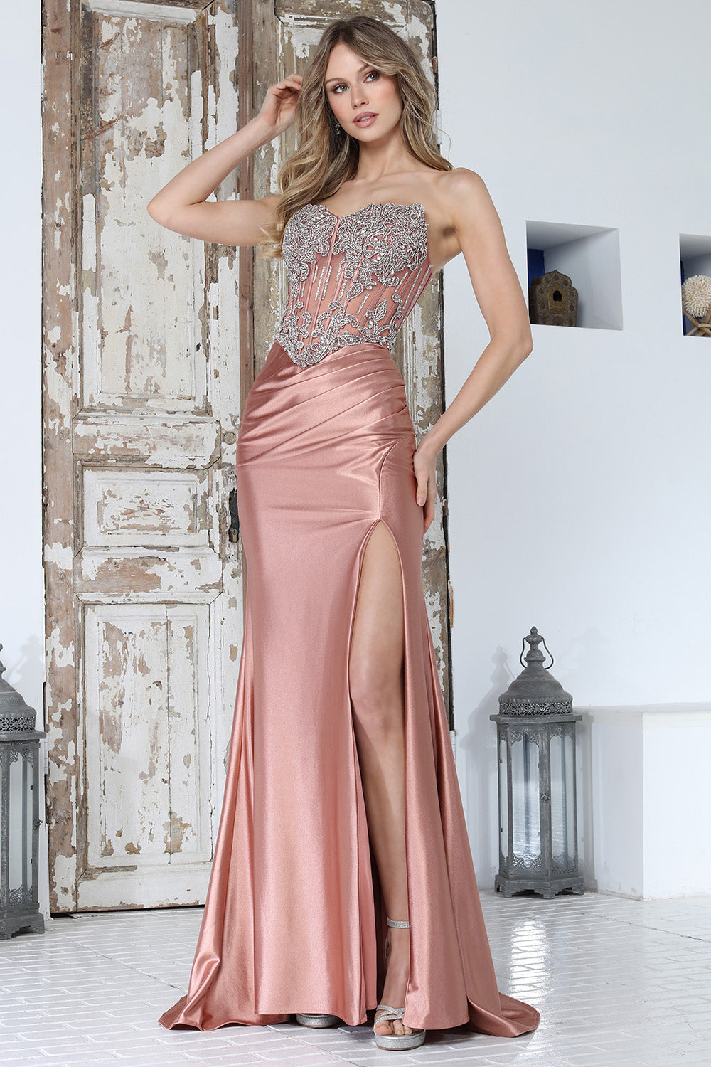 Adora 3369 Beaded Corset High Slit Prom 2026 Dress