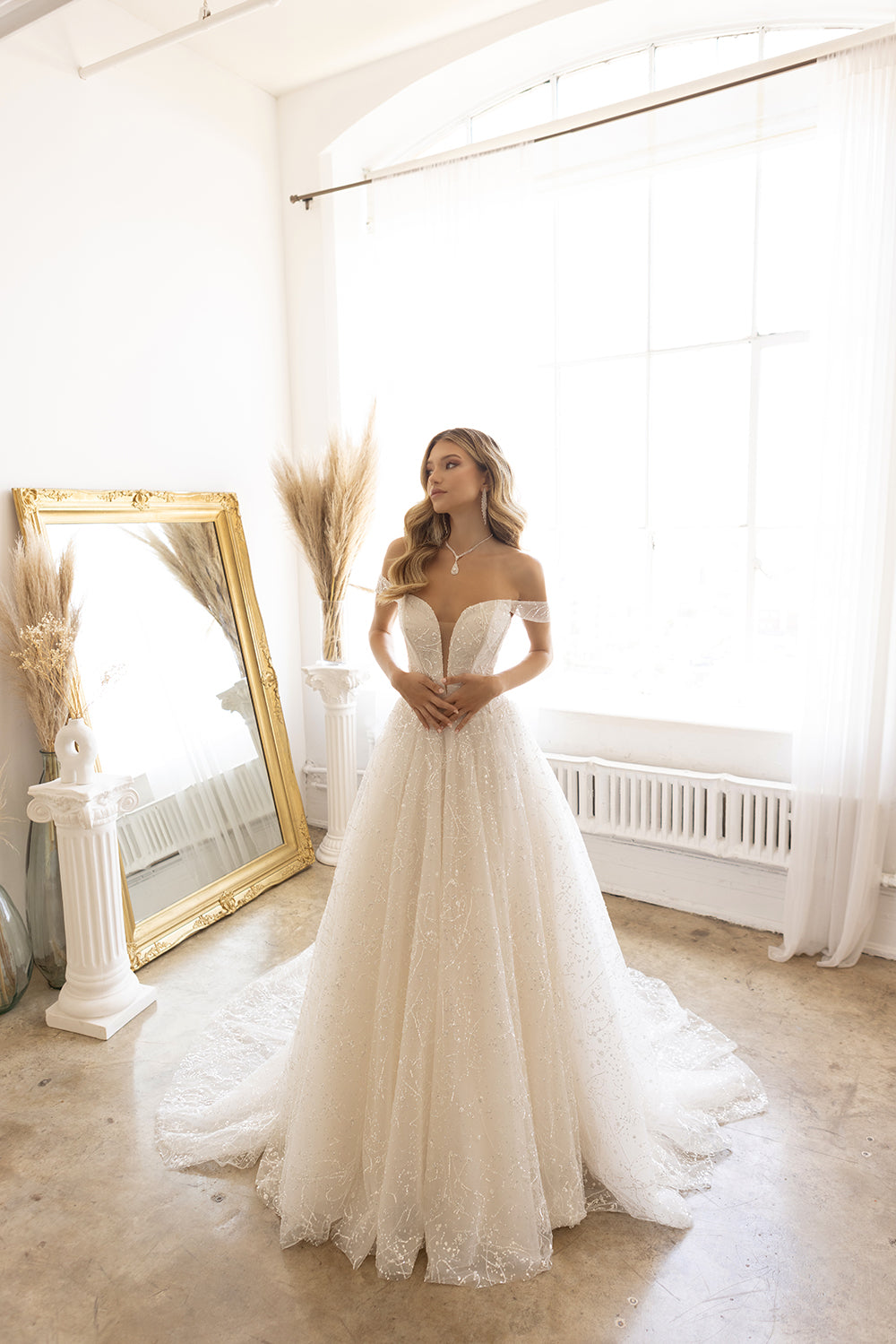 Abby Lane 97185 Plunging Off-Shoulder Sweetheart Bridal Dress
