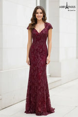 Abby Paris 96096 Sequined Floral Lace Sheath Gown