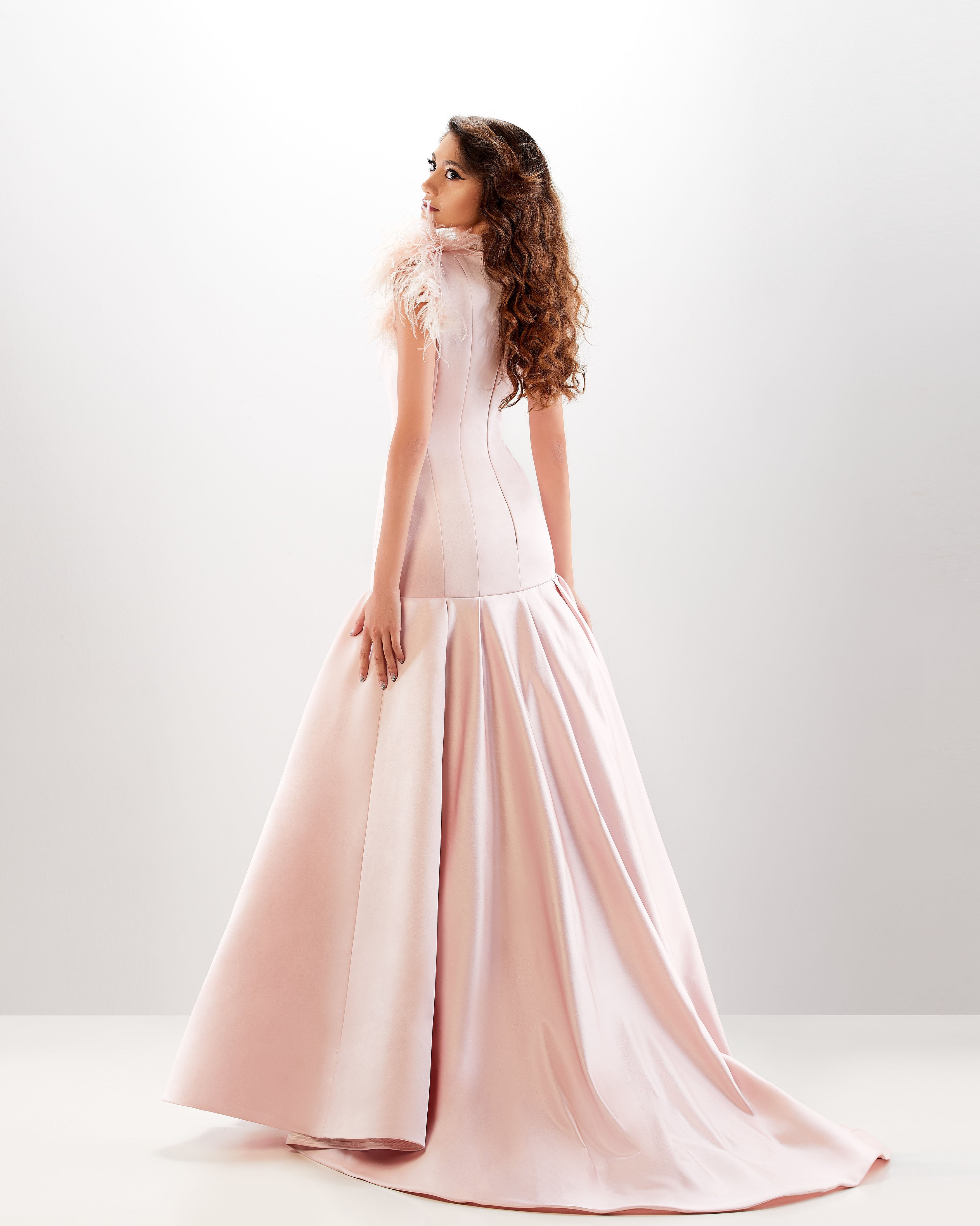 Abdo Aoude L20 Feathered Trumpet Couture Dress