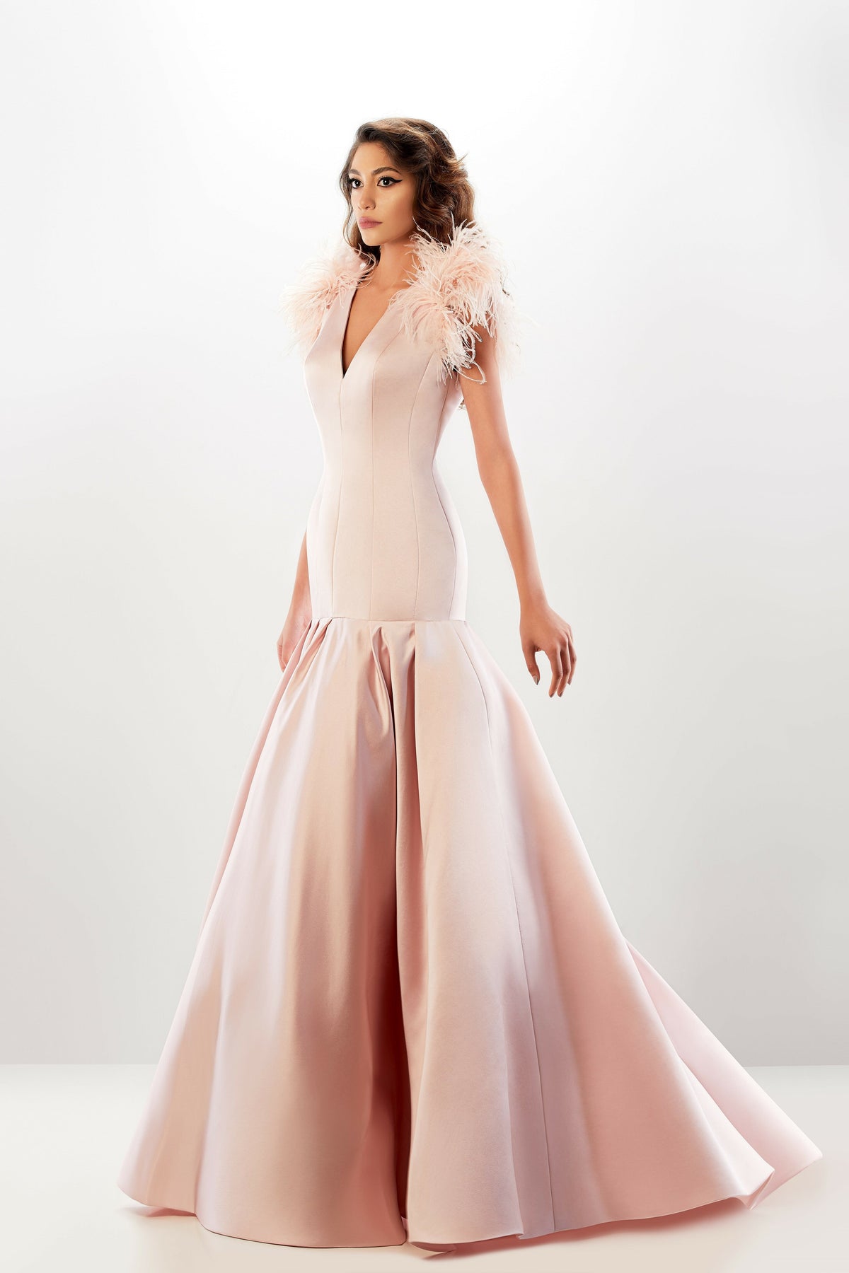 Abdo Aoude L20 Feathered Trumpet Couture Dress