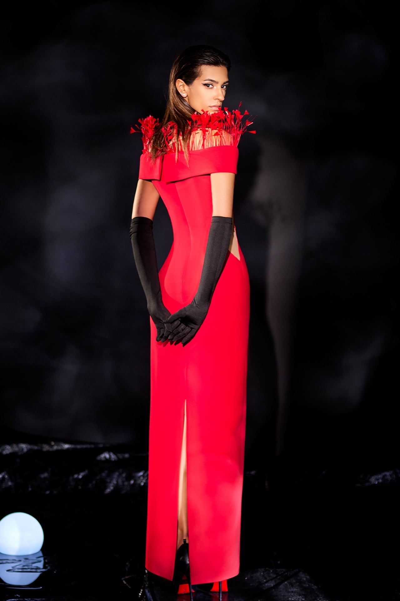 Abdo Aoude M04 Off-the-Shoulder Feathered COUTURE Dress