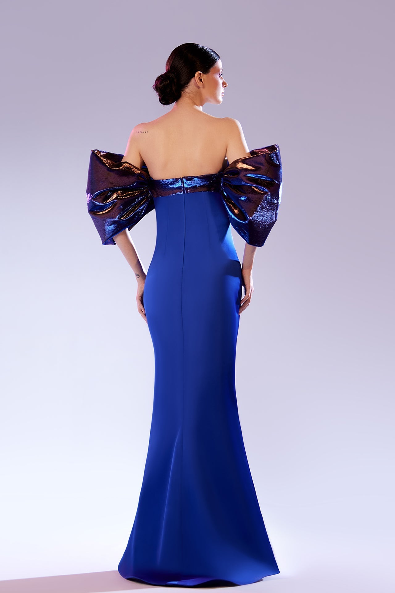 Abdo Aoude SS22 Oversized Metallic Sleeve Couture Dress
