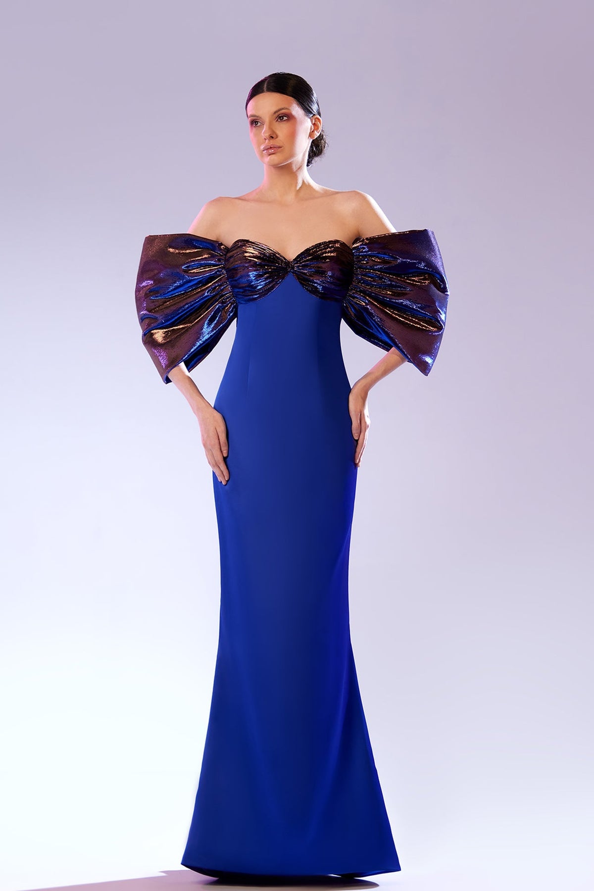 Abdo Aoude SS22 Oversized Metallic Sleeve Couture Dress